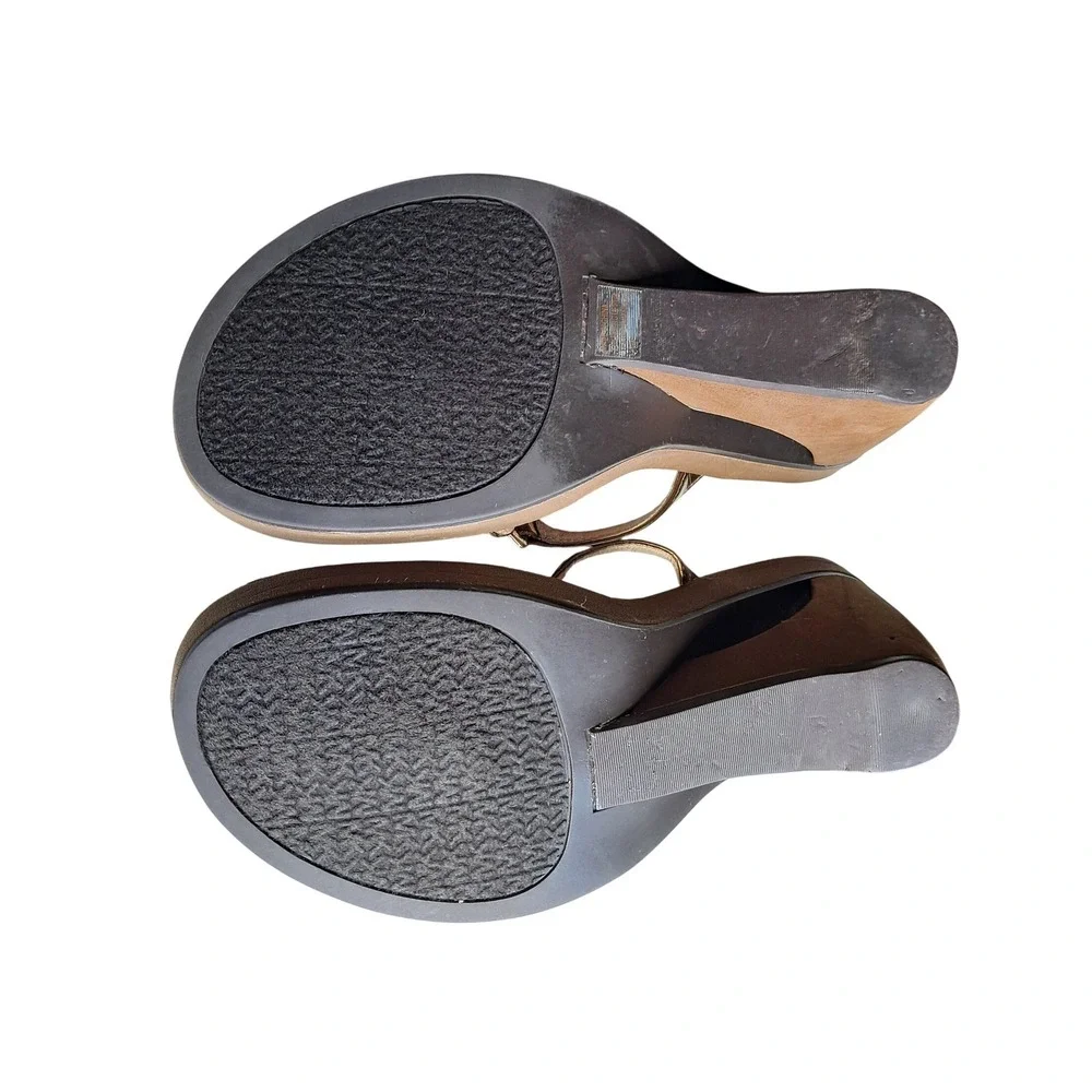 Michael Kors Womens Bronze Metallic MK Logo Thong Wedge Sandals Size 7.5M